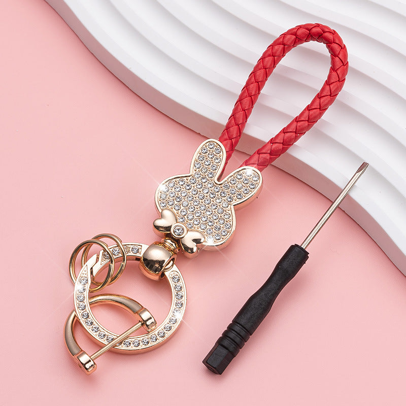 Wholesale Diamond Bunny Zinc Alloy Keychain Fashion Braided Rope